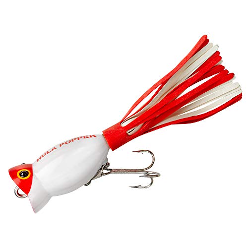 Arbogast Hula Popper Topwater Bass Fishing Lure - color: White/Red Head, size: 1 3/4 in, 1/4 oz