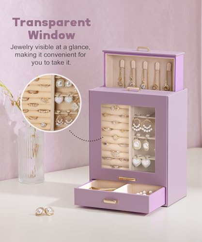 Homde Jewelry Organizer Girls Women Jewelry Box for Necklaces Rings Earrings Gift Bracelets Storage Case (Grey Purple + Gold) - color: Grey Purple + Gold