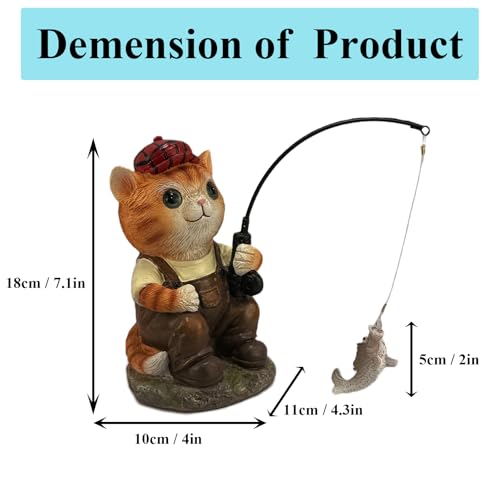 GARDEN WHISPER Cat Statue Outdoor Koi Pond Garden Decoration, Cat Decor for Yard 7.1'' Fishing Tabby Statue Outdoor Garden Decor, Fishing Guy for Waterfalls or Koi Pond Additioanl, Gifts for Mom - color: Fishing Cat（orange）