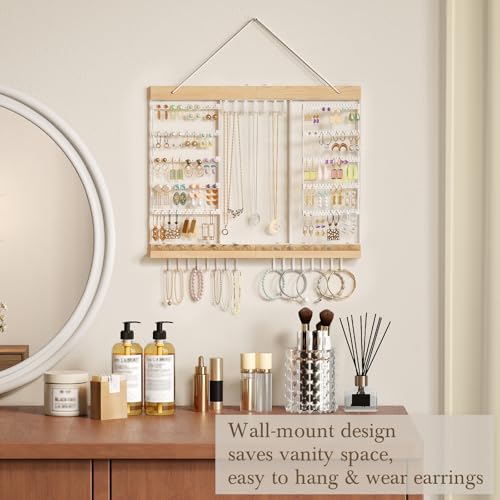 Large Rotating Hanging Jewelry Organizer, 5-Tier Wall Mounted Earring Holder for 180 Pairs, Jewelry Rack for Earrings, Necklaces, Bracelets & Rings, Necklaces, Bracelets & Rings, for Girls, White - color: White, size: Extended