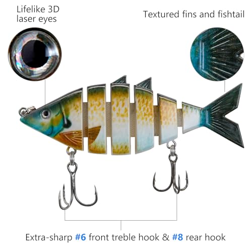 BASSDASH Bone Swimbait Multi Jointed Hard Fishing Lure for Bass Trout Bluegill Pike with Angled Cut Segments - color: Orange Bluegill