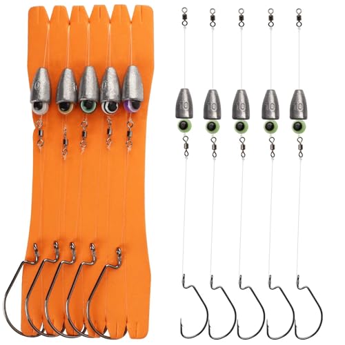 Dovesun 10/5PCS Ready Tied Carolina Rig Kit for Bass Fishing Catfish Rig Catfish Hook Kit with Bass Hooks, Swivel, Fluorocarbon Line, Weights - color: 5PCS, size: Size3/0 - Weight3/8oz