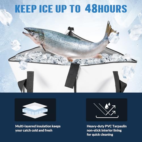 THKFISH Insulated Fish Cooler Bag, Fish Kill Bag for Caught Fish, 40x16in 25x17.5in Portable Waterproof Insulated Fish Bag Keeps Ice for 24 Hours - color: GREY-40x16x6.5