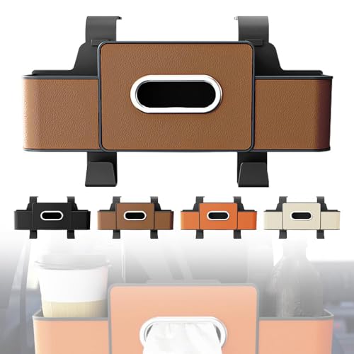 Back Seat Car Organizer, 3-in-1 Backseat Car Organizers and Storage Box with Cup Holder, Tissue Box, Trash Bin & Hooks for Hold Phones, Snacks, Drinks, and Handbags (Brown) - color: Brown