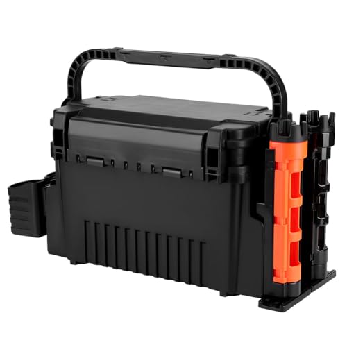2 Tier Fishing Tackle Box Fishing Rod Reel Box with Cup & Rod Holder Fishing Gear Carry On Case Adjustable Fishing Organizer Case Large Capacity Fishing Accessories