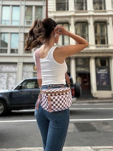 Checkered Crossbody Bag Bum Bag For Women,Spacious Checkered Purse Fanny Packs,Upgraded Version With Carry Handle - color: Handle Checkered - Coffee