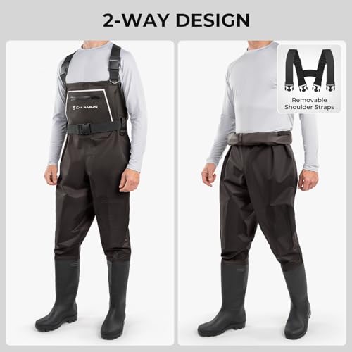 Calamus WaveWalker Fishing Waders for Men & Women, 100% Waterproof PVC Waders with Slip-Resistant Boots, Tear-Resistant Nylon - color: Brown, size: 12