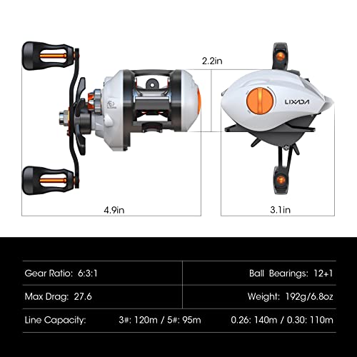 Lixada Fishing Reels, Baitcaster Reel Strong Corrosion Resistance Metal Saltwater Baitcasting Reel with Magnetic Braking System - color: White