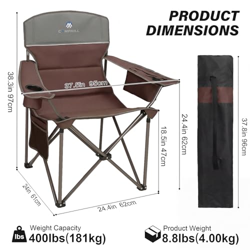 Oversized Camping Chairs 2 Pack - Heavy Duty 400LBS Padded Lawn Chair with Cooler Bag,Cup Holder,Side Pocket,Collapsible for Outdoor,Camp,Fishing & Garden,Maroon - color: Maroon