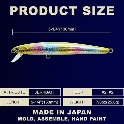 LUCKY CRAFT FlashMinnow 130MRS Saltwater Fishing Lures, Jerkbait for Halibut and Bass Fish, Slow Sinking 2-4ft, Surf Fishing Gear and Tackle Box Accessories - color: 751 Gorgeous Lemon Candy