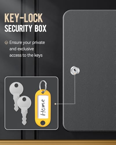 Uniclife 100 Position Key Cabinet with Key Lock Wall Mounted Black Security Storage Box Steel Key Organizer with Colorful Key Tag Labels Stickers and Hooks - color: Black, size: 100-Key