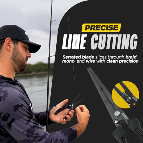 Beyond Fishing QuickRig Fishing Pliers – Multifunction Stainless Steel Split Ring Pliers for Fishing with Line Cutter & Crimper – Corrosion Resistant & Spring Loaded Design - color: 8.5" Long Nose - Yellow