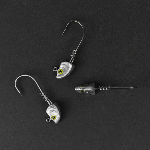 15-Pack Screw Lock Swimbait Jig Heads – 3D Chartreuse Eyes 1/8 3/16 1/4 3/8 1/2 oz, 3/0 & 4/0 Fishing Hooks - color: Raw, size: 1/8oz - 15Pack