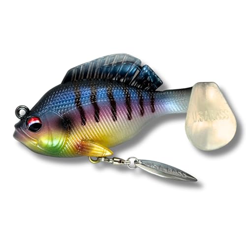 USA Bass Tackle - Hand Poured Underspin Gill - Weedless Gilly Paddletail Sleeper Swimbait with Bass-Tech Soft Plastic & Owner Mega Jig Hook Largemouth Smallmouth Spotted Bass - color: Special Gill, size: 5/8