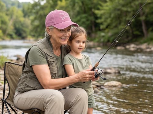 Fishing Baseball Cap for Men Women, Adjustable Embroidered Hat | Fishing Gear, Outdoor Adventure Design, Precision Embroidery Craft, One Size Adjustable Fit - color: Grandma (Washed Pink)