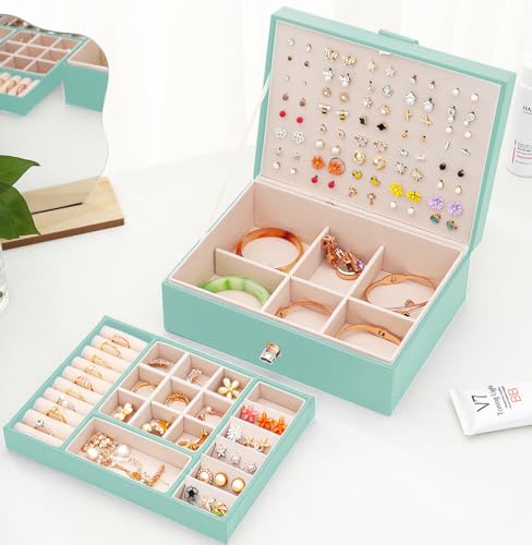 QBestry Girls Jewelry Box for Earrings Jewelry Organizer Box Teen Girls Earrings Organizer Jewelry Box Earring Holder Organizer Stud Earring Box for Girls Womens Jewelry Case Organizer Teal - color: Teal, size: Medium