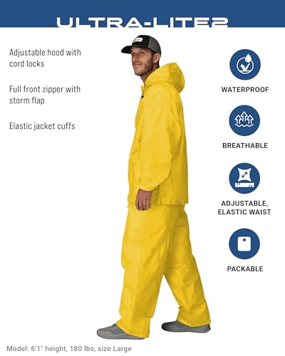 FROGG TOGGS Men's Ultra-Lite2 2-Layer Waterproof Breathable Rain Suit - color: Yellow, size: Large