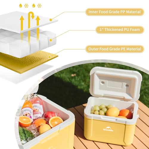 Naturehike 5.3/15/19 QT Hard Cooler, Insulated Ice Chest Box, Portable Ice Retention Cooler for Beach Camping Picnic Fishing Barbecue - color: Yellow, size: 5.3QT