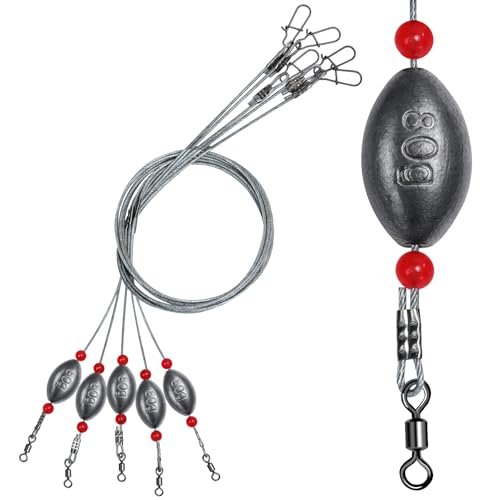 Fishing Egg Sinker with Soft Plastic Core Weight Rigs 5pcs Flounder Rig Saltwater,176.37lb Fishing Wire Leader with Egg Sinker Swivels Snap, Grouper Bottom Fishing Rigs - color: rig, size: 80g(2.8oz)-5pcs