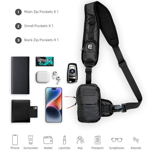 Small Sling Bag for Men-Cross body bag with Shoulder Straps,Mini Sling Crossbody bag for Women-Travel Backpack for Hiking,Daypack Multipurpose Over the Shoulder Chest Bags with Keyholder(Black) - color: Black