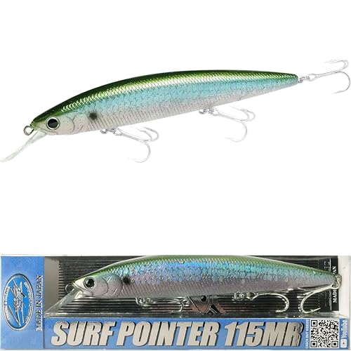 LUCKY CRAFT Surf Pointer 115MR Saltwater Fishing Lures for Halibut and Stripped Bass, Long Casting Jerkbait, Sinking Surf Fishing Gear, Fish Accessories for Tackle Box - color: 770 MS Green Herring, size: One Size