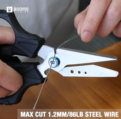 Booms Fishing Braided Line Cutter: 6.3in Multifunction Fishing Scissors with Retractor - Fishing Shears with Serrated Blades and Side Wire Cutter, S04 - style: Scissors with Retractor
