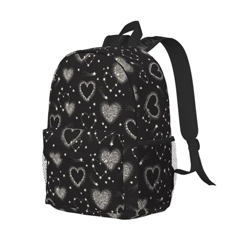Star Heart Cute Black And White 15 Inch Backpack Laptop Travel Bag For Men Women With Multiple Pockets Casual Hiking Gym Sport - color: Star Heart Cute Black and White
