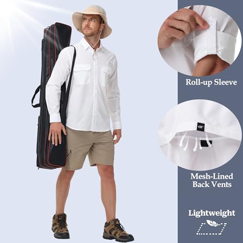 Satankud Mens Long Sleeve Fishing Shirts UPF 50+ Sun Protection Cooling Hiking Shirt for Travel Safari Work - color: White, size: XX-Large
