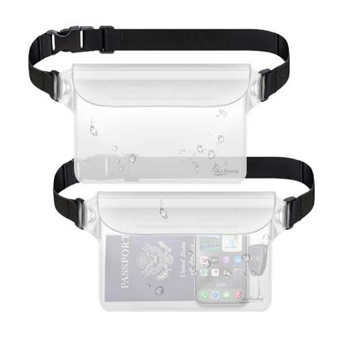 Waterproof Fanny Pack, Dry Bag Phone Pouch for Beach Swimming Kayaking | Floating dry bag keeps wallet & purse safe. Triple zip-lock seals water. Touchscreen works wet. Cruise, fishing & travel - color: Clear+Clear