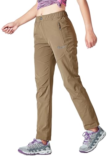Rdruko Women's Hiking Pants Lightweight Quick Dry Water Resistant Outdoor Travel Fishing Pants with Pockets - color: Light Brown, size: XX-Large
