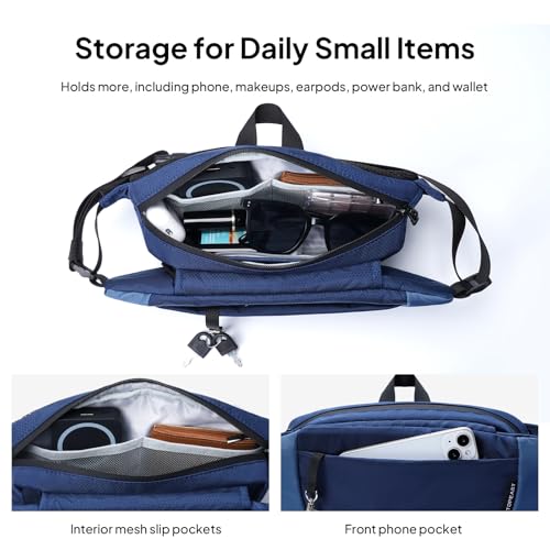 TOPEAST 4L Hiking Fanny Pack with Hidden Water Bottle Pocket, Water Resistant Nylon Waist Bag, Lightweight Crossbody Sling Bag for Men & Women, Large Capacity for Travel, Running, Walking & Cycling - color: BLUE