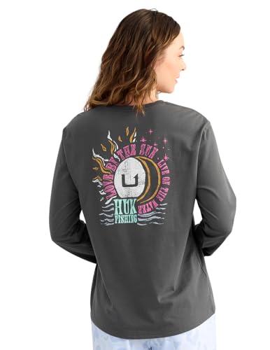 HUK Women's Pocket Tee, Comfortable Performance Fishing Long Sleeve T-Shirt with Chest Pocket for Women - color: Love Water - Volcanic Ash, size: X-Large