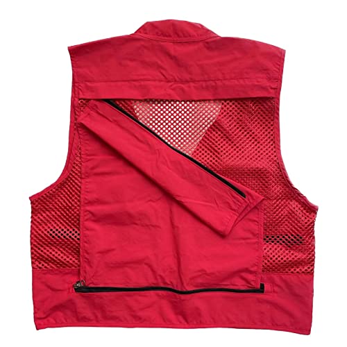 Men Mesh Breathable Multi-Pocket Vest Outdoor Travelers Fly Fishing Photography - color: Red, size: Medium