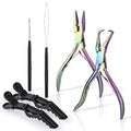 EHDIS Hair Extension Beading Tool Kit Stainless Steel Hair Extensions Micro link Bead Closer and Remover Pliers set, Beads Hair Pulling Hook & Micro Ring Loop Tool Set - color: Multi