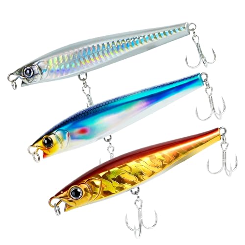 3pcs Saltwater Fishing Lure Long Cast Sinking Jerkbait Swimbait Wobbler Artificial Hard Bait - Mixed Color for Trout Bass Sea Bass (AH1247-4.7'' 1.7oz) - color: AH1247B-4.7'' 1.7oz
