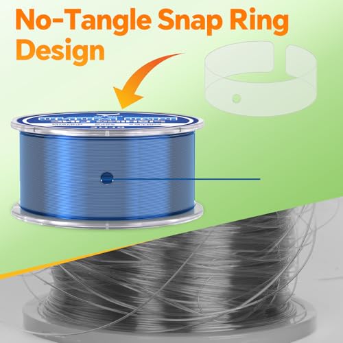 Monofilament Fishing Line with Knot Guide Card, Tangle-Free Snap Ring for No More Mess, Low Memory Smooth Casting Nylon Mono String, 15/20/30/50/80LB, 220-1050 Yards - color: Blue, size: 20LB 600Yards