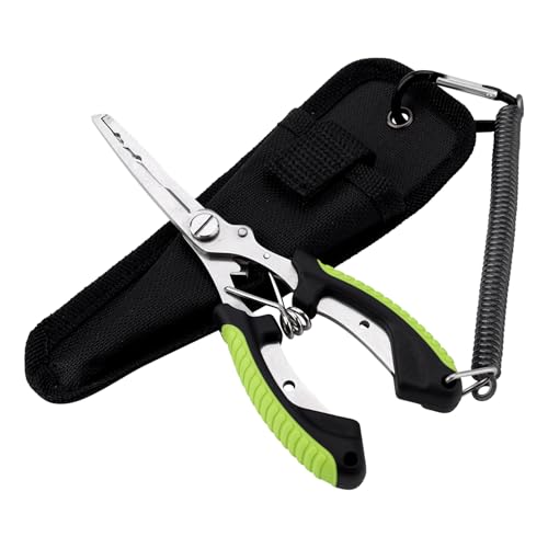 BOXOB Fishing Pliers, Metal Fishing Pliers Saltwater Fishing Pliers Hook Remover Needle Nose Pliers Fishing Multifunctional Tool Accessories Fishing Gear and Gifts for Men - style: Green Handle