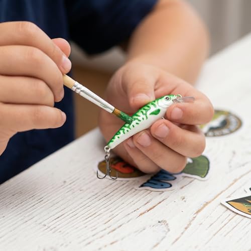 Lewtemi DIY Fishing Lure Making Kit for Beginners Creative Tackle with Unpainted Blanks Paint Set Waterproof Bag Brushes Stickers Fishhook Making Lures DIY Fishing Gear Kit for Beginner