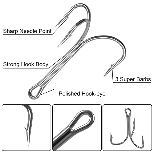 15/30pcs Classic Treble Fishing Hooks Large Size Silver Triple Barbed Fish Hook Strong Sharp Saltwater Fishing Hooks Size 4/0 6/0 7/0 8/0 9/0 10/0 - size: 10/0 - 15pcs