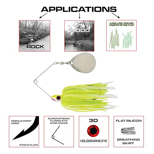 Redman Spinner Bait by Jimmy Houston, 3/8 Ounce Colorado Spinnerbait - color: Chartreuse Green White