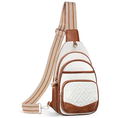 Anti Theft Crossbody Bags for Women RFID Leather Sling Purses,Crossbody Bags Travel Leather Fanny Pack for Women - color: Beige＆brown