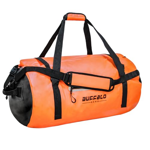 Buffalo Gear Waterproof Duffle Bag 40L 60L 80L Roll-top Dry Bag Heavy Duty Waterproof Duffel Travel Bag for Kayaking Rafting Boating Fishing Camping - color: Orange, size: 60L
