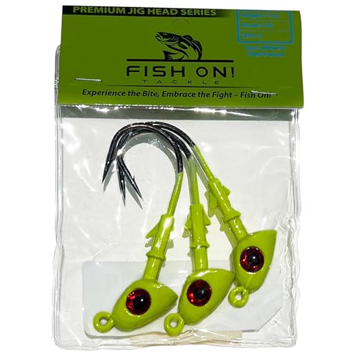 Jig Heads for Fishing with Super Sharp Black Nickel Hooks - Double Locking Bait Stays & Multi-Color 3D Eyes - Perfect for Freshwater & Saltwater Fishing - color: Chartreuse, size: 1 oz - 3 Pack