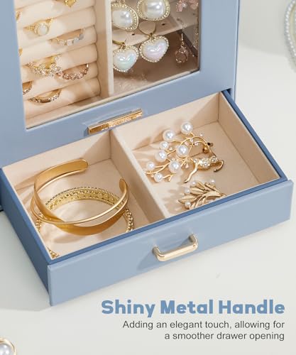 Homde Jewelry Organizer Girls Women Jewelry Box for Necklaces Rings Earrings Gift Bracelets Storage Case (Grey Blue + Gold) - color: Grey Blue + Gold