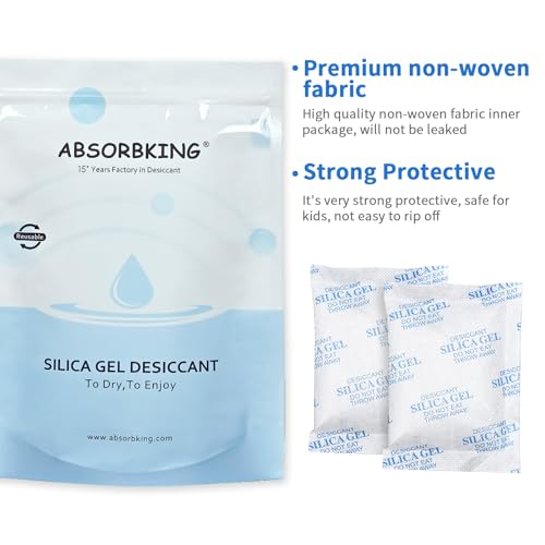 Absorbking Silica Gel Packets, 50 Gram 25 Packs Food Safe Moisture Absorbers, Desiccant Packs for Storage, Reusable Desiccant for Foods, Storage Bins, 3D Filaments, Electronics, Safes - size: 50g(25-pack)