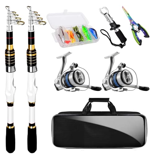 Telescopic Fishing Rod and Reel Combo, 2PCS Collapsible Fishing Pole with Spinning Reel Lures and Carrier Bag for Saltwater Freshwater Bass Fishing Gear