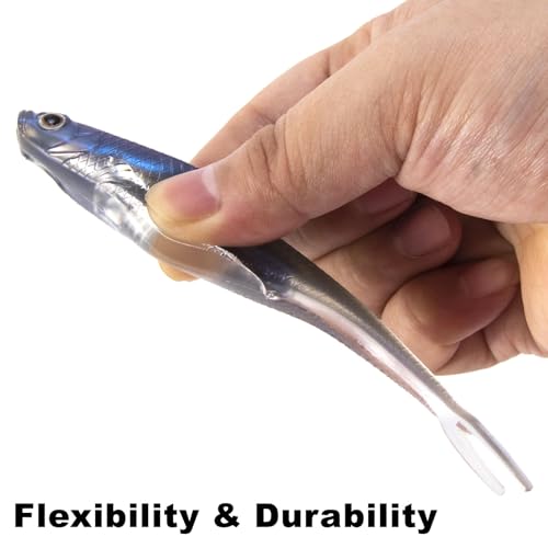 Dr.Fish Soft Plastic Baits, Fork Tail Soft Jerkbait Minnow Lures, 3 to 4-3/4 Inches Soft Swimbaits Jerk Shad Baits Crappie Bass Fishing Lures - color: Brown, size: 3"-6 Pack