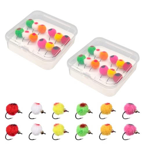 Fly Fishing Flies Kit,24 PCS Brass Beadhead Bug Egg Floating Fly Lure for Bass Trout Salmon Fishing Steelhead - color: Model B