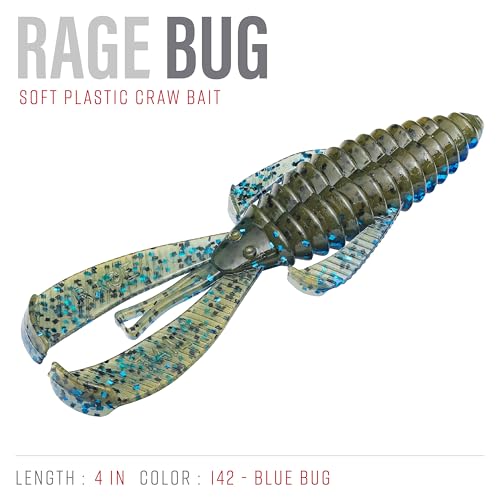 Strike King Rage Bug Fishing Lure, Soft Plastic Grub, Unique Design, Subtle Action - color: Blue Bug, size: 4"