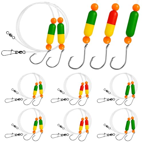 Pompano Rig Saltwater Surf Fishing Rigs – Double Drop Leader Rigs with Hooks, Floats, Beads & Snap – Easy Pre-Tied Terminal Tackle for Pompano, Whiting, Redfish - color: Assorted Colors–A, size: 6 Pack